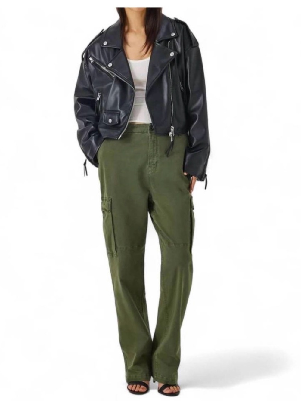 Good American Uniform Cargo Pants Green Size 2 (Runs Big) Fatigue Stretch NWT